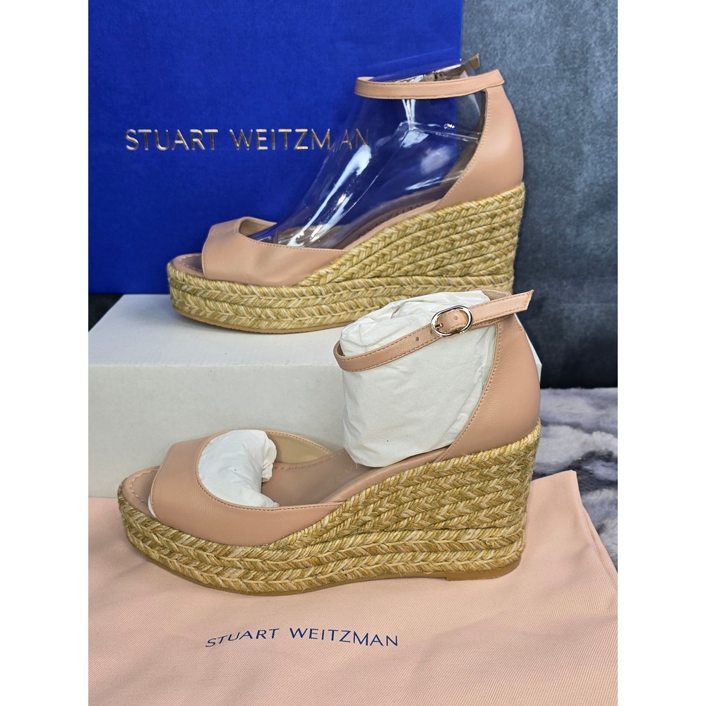 NWB Stuart Weitzman Leather Nudistia‎ Espadrille Wedge Women Size 9.5 - Picture 1 of 6
